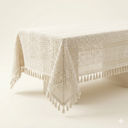Farfallarossa Striscia da Tavola Pizzo 90x90cm Lacy Boho Crema Bianco Misto 100% Poliestere Lavabile