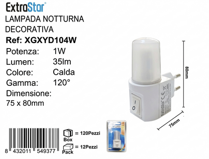 ExtraStar Lampada Notturana a LED 1W Ref:XGXYD104 Luminosità 35lm Colore Fredda Gamma 120° Ideale per Illuminazione Discreta Domestica