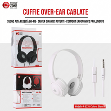 PHONE ZONE Cuffie Cablate Over-Ear Audio Hi-Fi Microfono Integrato Connettività Jack da 3,5mm Design Pieghevole Modello A-623 Nero