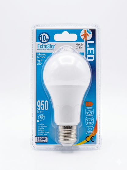 ExtraStar E27 10W LED Bulb with Light Sensor White 950 Lumens 6500K Cool White Light Max 5m