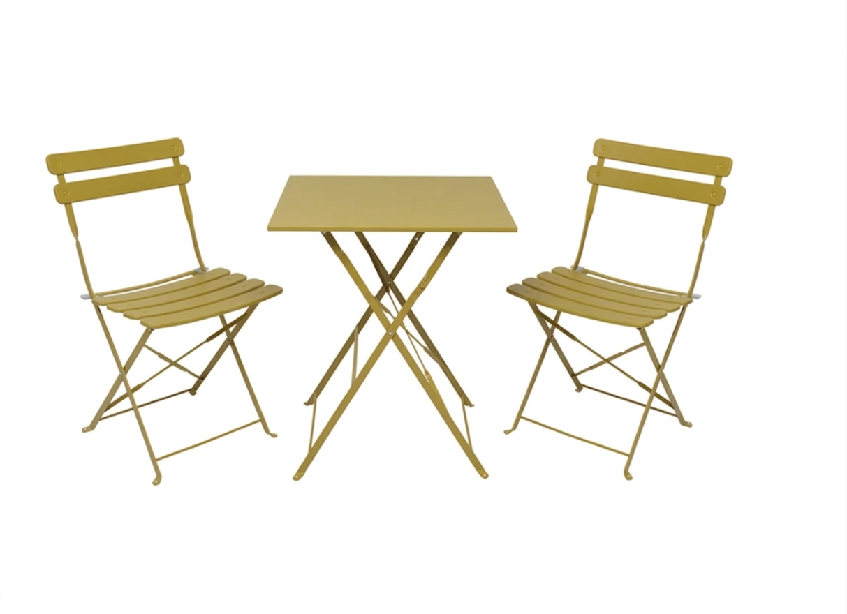 Set giardino Bistrot tavolo 60x60 cm e 2 sedie pieghevoli in acciaio verde chio
