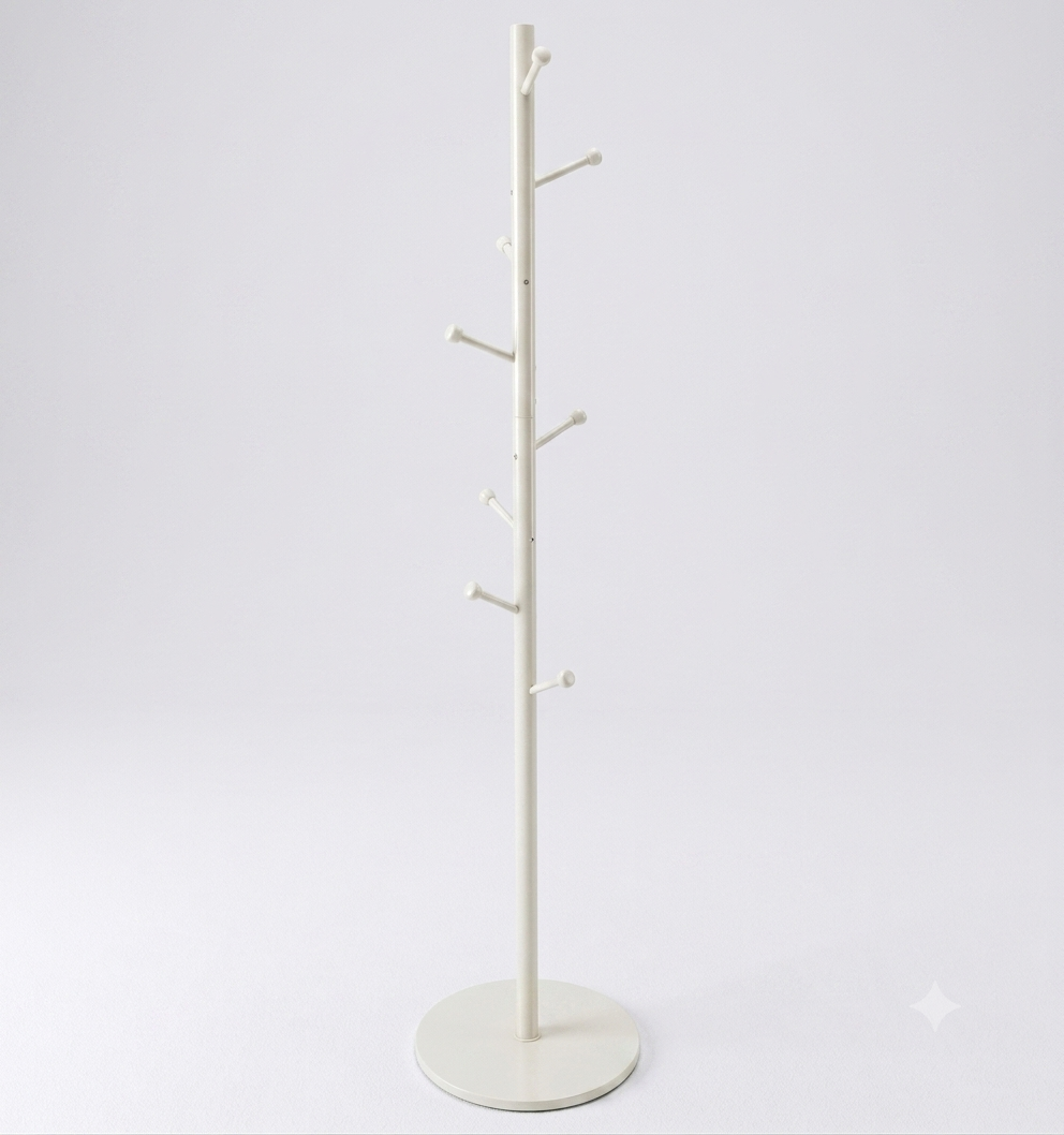Appendiabiti da Terra in Metallo Bianco con 8 Ganci h175 cm x ø40 cm Struttura Robusta Base in Mdf Facile da Montare