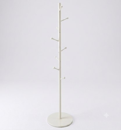 Appendiabiti da Terra in Metallo Bianco con 8 Ganci h175 cm x ø40 cm Struttura Robusta Base in Mdf Facile da Montare