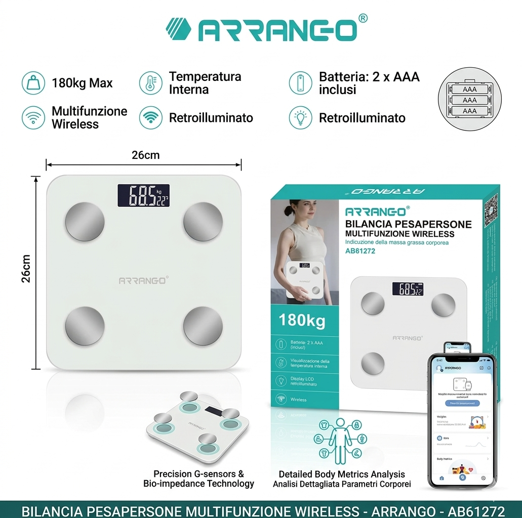 Digital Bluetooth electronic bathroom scale glass 180 kg capacity