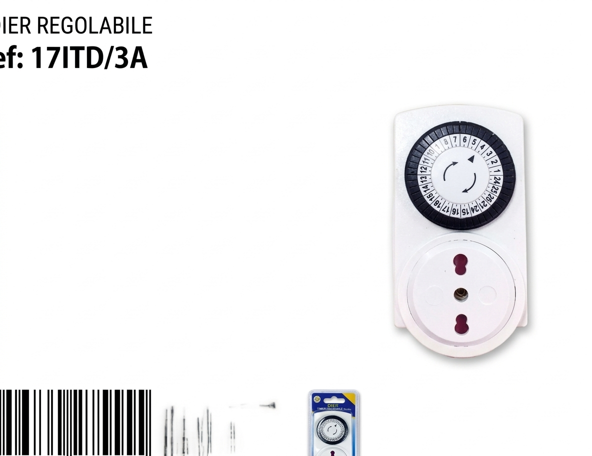 Timer Regolabile 24 Ore 230V Modello 17ITD/3A Controllo Temporale Preciso per Uso Domestico con Funzione di Timer Regolabile