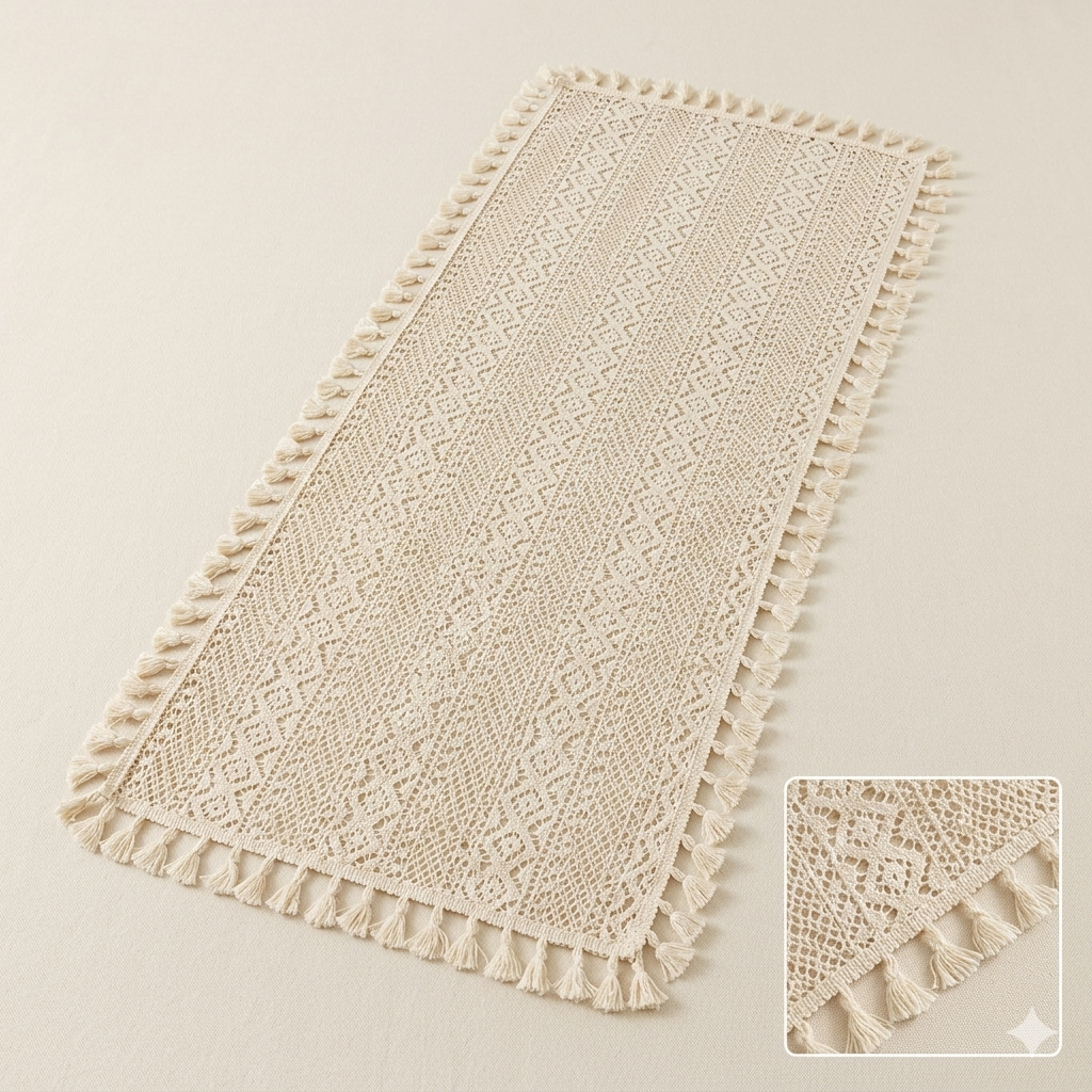 Farfallarossa Striscia da Tavola Pizzo 40x135cm Lacy Boho TB-15-135 Crema Bianco Misto 100% Poliestere Lavabile