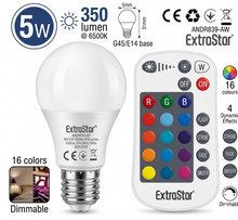 ExtraStar Lampadina LED RGB E14 4.8W con Telecomando 16 Colori G45RGBB 490 Lumen Smart Multicolore