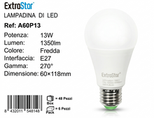 ExtraStar Lampadina LED E27 13W 2pz Luce Fredda 6400K Dimmerabile 270° A60P13 1350lm 60x118mm
