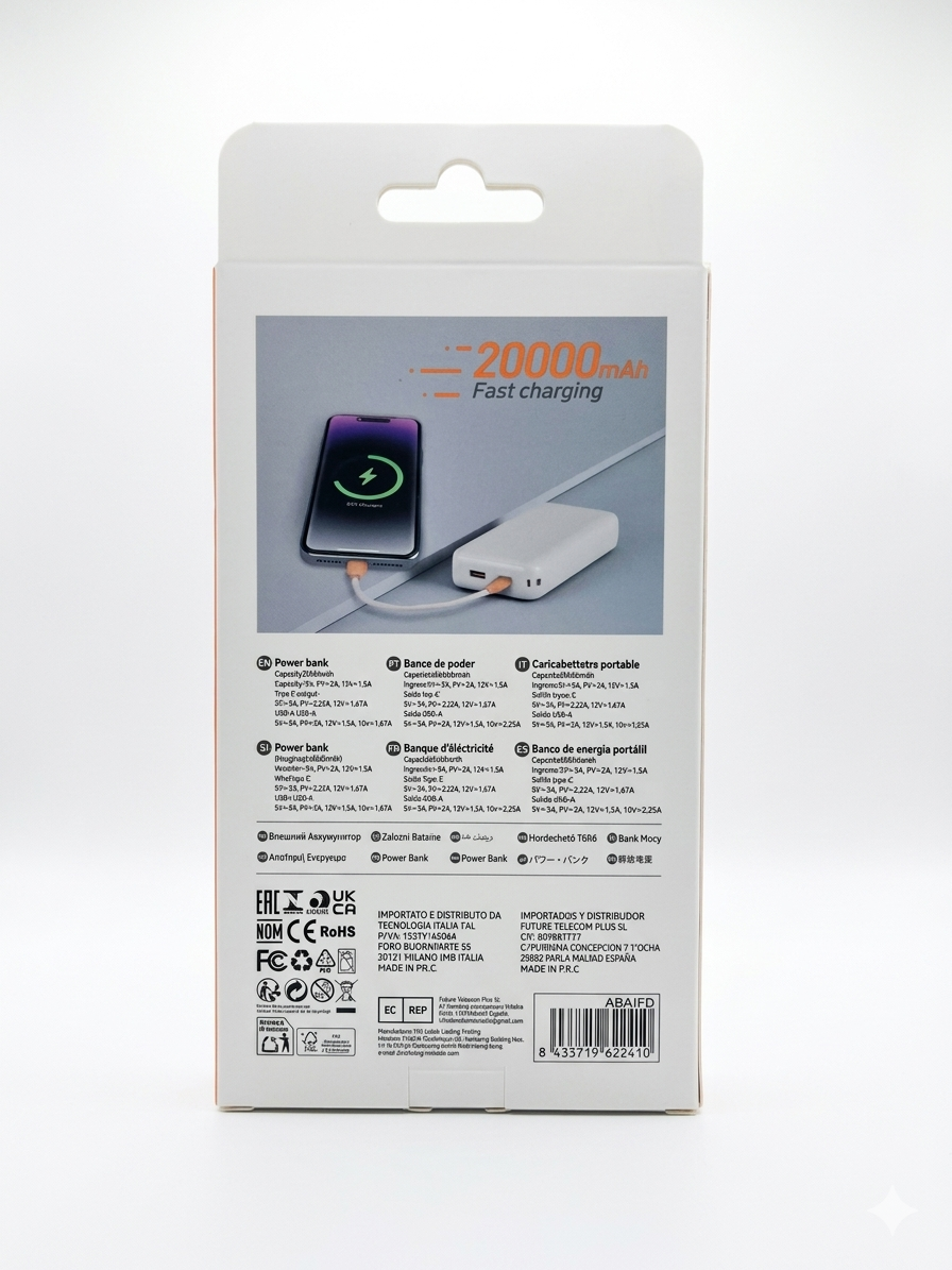 Power Bank Unico PB2241 20000mAh 22.5W Super Fast Charger - Ricarica Rapida PD20W, con Display LED, Protezione a 6 Strati e Cavo Integrato