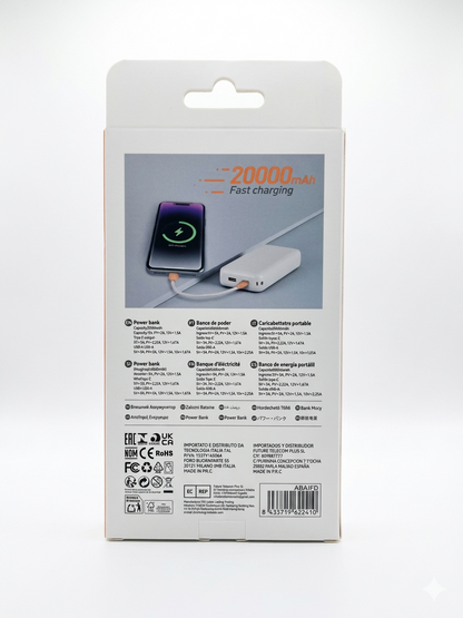 Power Bank Unico PB2241 20000mAh 22.5W Super Fast Charger - Ricarica Rapida PD20W, con Display LED, Protezione a 6 Strati e Cavo Integrato