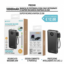 Power Bank 10000mAh con Cavi Integrati, Ricarica Rapida 22.5W & PD 20W Massima, Display LED, Design Compatto e Portatile, Protezione a 6 Livelli, Bianco - OFFERTA SPECIALE €12,00