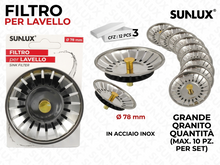 SUNLUX Filtro per Lavello 78mm in Acciaio Inox Grande per cucina