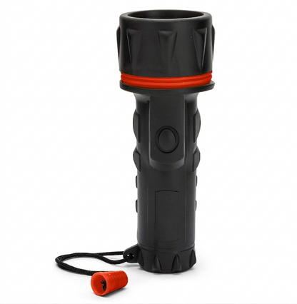 Torcia LED di Emergenza Impermeabile MU-T92107, Lanterna Portatile da Campeggio e Trekking, 1W LED, 2x Batterie D, Antiscivolo, Duratura, Ideale per Casa, Outdoor e Blackout