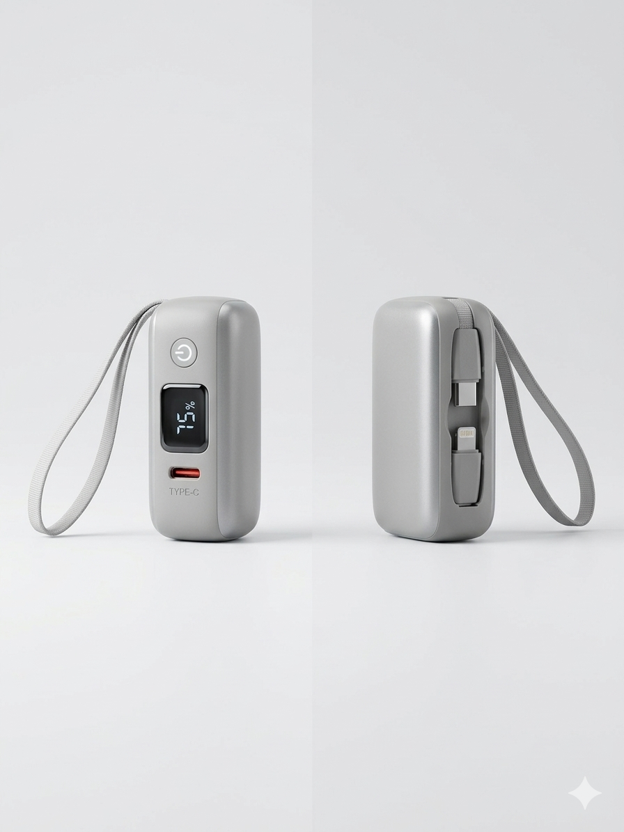 MINI Power Bank 10000mAh - Built-in Cables and 22.5W Fast Charging Mini Portable and Elegant Solution for Your Battery Charged Anywhere Without Messy Cables