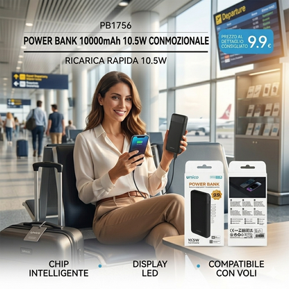 PB1756 Portable Power Bank 10000mAh, 10.5W Charging, LED Display, Smart Chip, Flight Safe, Ultra-Slim Design - PROMOTION €9.90