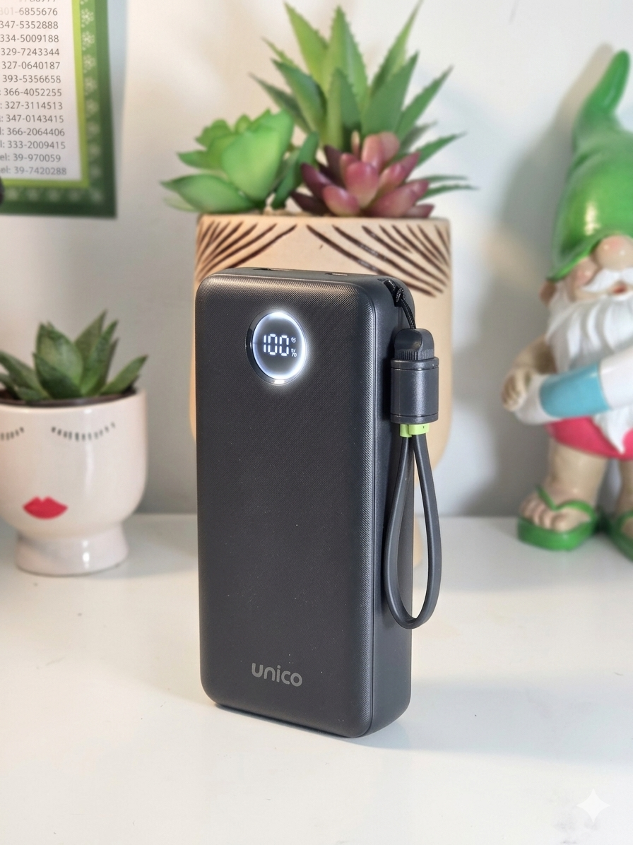 Power Bank Unico PB2241 20000mAh 22.5W Super Fast Charger - Ricarica Rapida PD20W, con Display LED, Protezione a 6 Strati e Cavo Integrato
