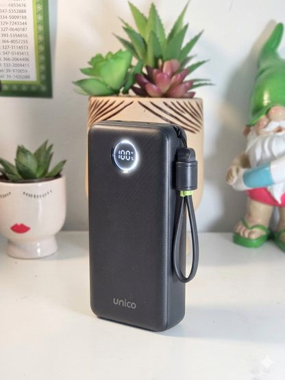 Power Bank Unico PB2241 20000mAh 22.5W Super Fast Charger - Ricarica Rapida PD20W, con Display LED, Protezione a 6 Strati e Cavo Integrato
