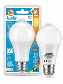 ExtraStar Lampadina LED E27 10W con Sensore di Luce CALDA 950 Lumen 3000K Luce CALDA Max 5m