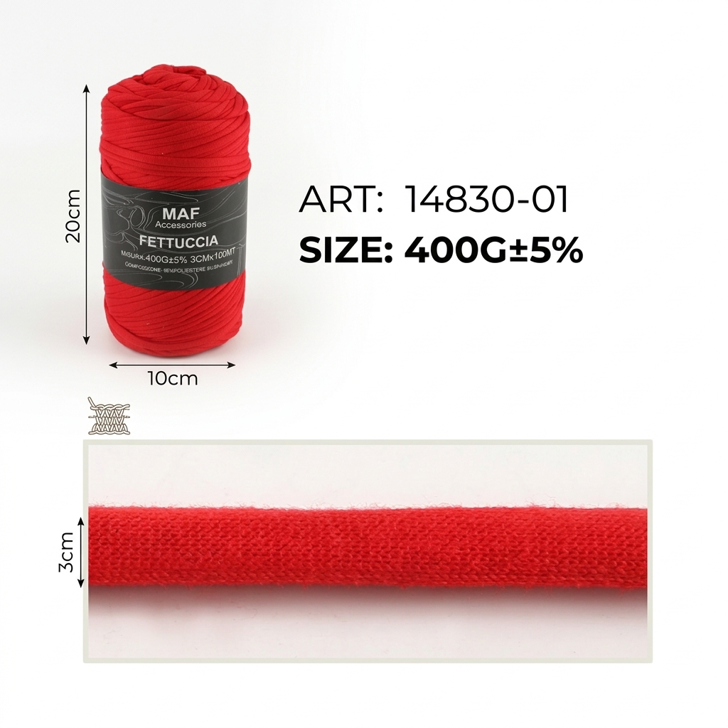 Ribbon - 400g/109 Yards Chunky Cotton Blend Fabric Yarn - 3cm Wide Soft Stretchy Knitting Yarn for Crochet Baskets, Rugs, Handbags & DIY Home Decor (Red)