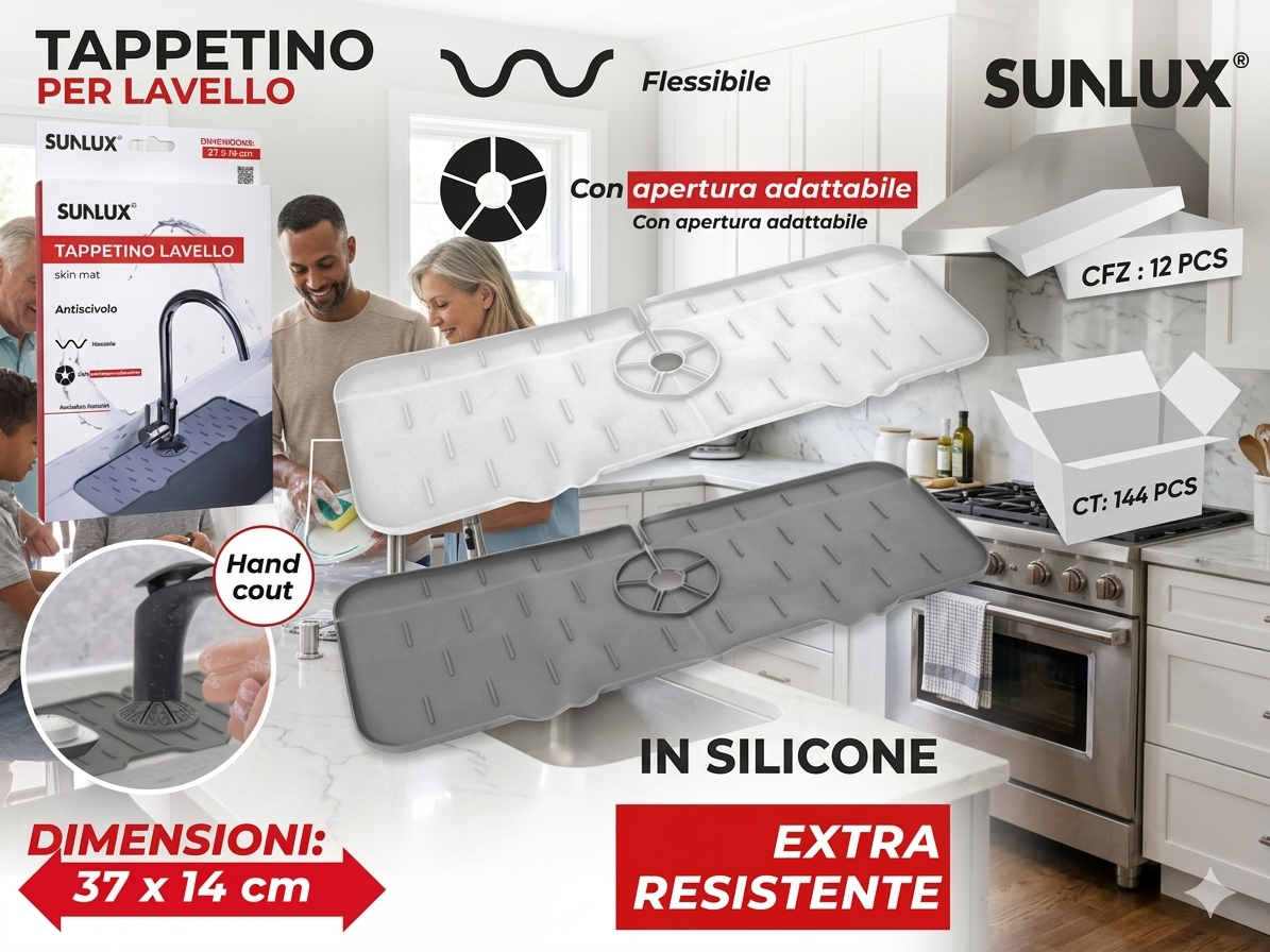 SUNLUX Non-Slip Silicone Sink Mat 37x14 cm Durable and Resilient for Effective Filtering and Easy Installation