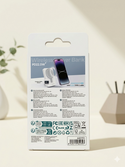 Unico Power Bank Wireless Magnetico 10000mAh 22.5W Ricarica Rapida per Smartphone Design Compatto e Leggero Perfetto per Viaggi e Lavoro