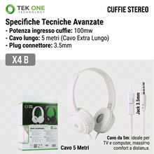 Cuffie Stereo Cablate 5 Metri con Jack 3,5 mm per TV bianco
