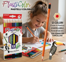 Pastelli Colorati Cancellabili, 12 Colori, In Plastica, Per Bambini/Scuola