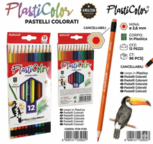 Pastelli Colorati Cancellabili, 12 Colori, In Plastica, Per Bambini/Scuola