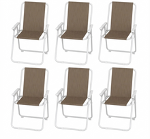 Sedia da Mare Pieghevole con Braccioli - Struttura in Metallo Bianco e Tessuto Marrone - Dimensioni: 52x48x86H cm - Capacità Massima: 100 kg - Sedia da Campeggio e Giardino Leggera e Portatile