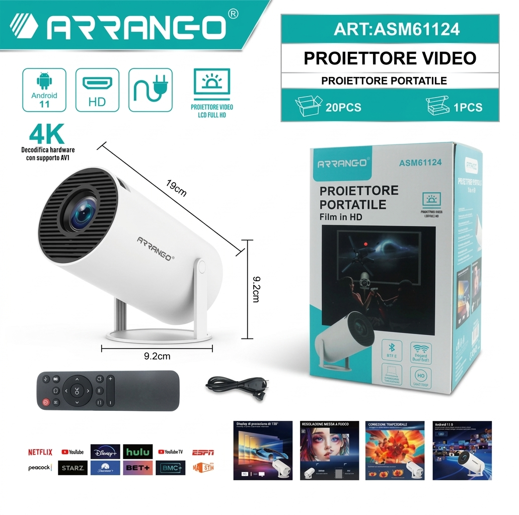 Portable LED Full HD Projector, 4K Decoding Support, Integrated Android 11 System, Ideal for Home Cinema and Presentations, Compact Design
