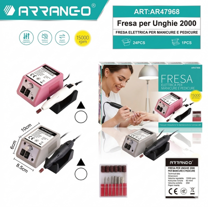 Fresa per Unghie Professionale 20000 RPM, Kit Ricostruzione Unghie per Manicure e Pedicure, Lima Elettrica con 6 Punte e Nastri Abrasivi, Velocità Regolabile