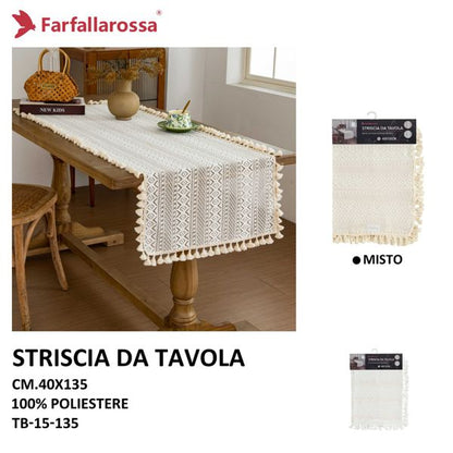 Farfallarossa Striscia da Tavola Pizzo 40x135cm Lacy Boho TB-15-135 Crema Bianco Misto 100% Poliestere Lavabile