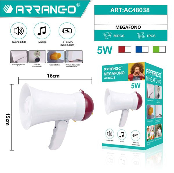 MEGAFONO 5W BATTERIE 4PZ AA MINICO PIEGHEVOLE