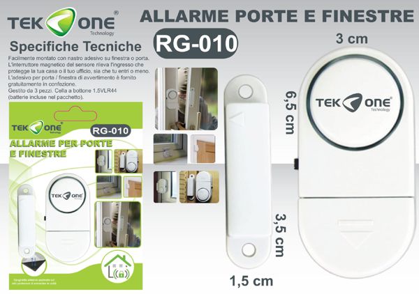 Tek One Allarme per Porte e Finestre Piccolo RG-010 Tecnologia Sicurezza Domestica 3 cm Protezione Efficace e Facile da Installare