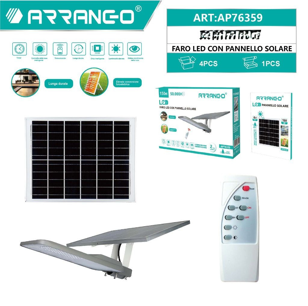Arrango Lampione da Esterno Solar Lights Outdoor Garden LED 150W con Telecomando e Controllo Luce IP65 Impermeabile per Alley e Sentieri