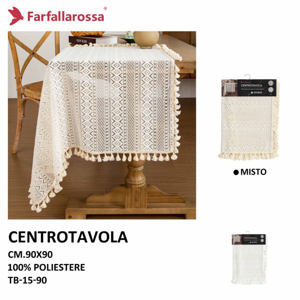 Farfallarossa Striscia da Tavola Pizzo 90x90cm Lacy Boho Crema Bianco Misto 100% Poliestere Lavabile