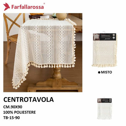 Farfallarossa Striscia da Tavola Pizzo 90x90cm Lacy Boho Crema Bianco Misto 100% Poliestere Lavabile
