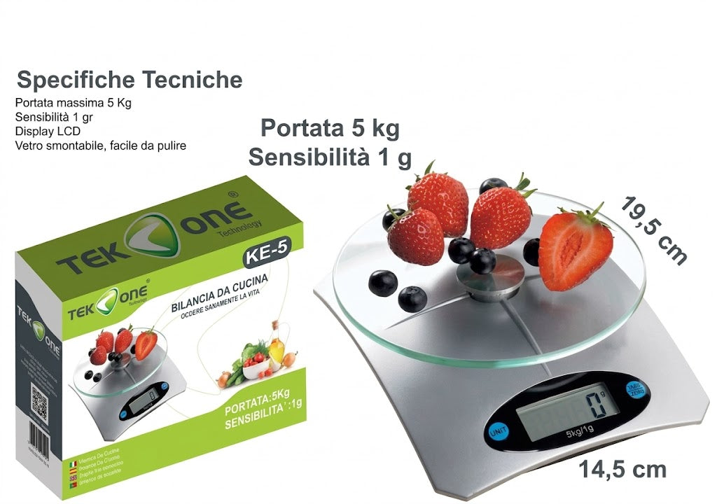 Bilancia Digitale da Cucina 5kg Precisione 1g Display LCD Bilancia Elettronica Alimentare per Cucina