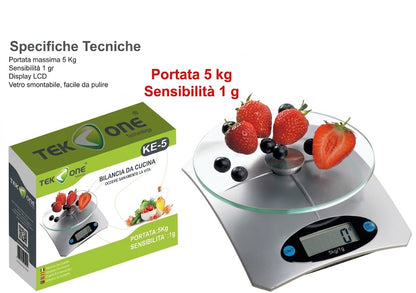 Bilancia Digitale da Cucina 5kg Precisione 1g Display LCD Bilancia Elettronica Alimentare per Cucina